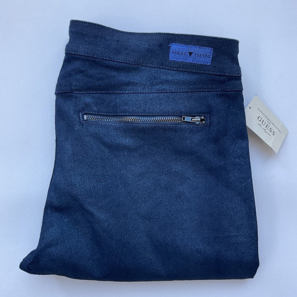 Guess Women’s Tiesto Collection Moto Zip Skinny Jeans Blue Metallic Size 32